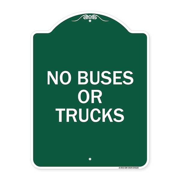 Signmission Driveway Sign No Buses or Trucks, Green & White Aluminum Sign, 18" x 24", GW-1824-24128 A-DES-GW-1824-24128 - main